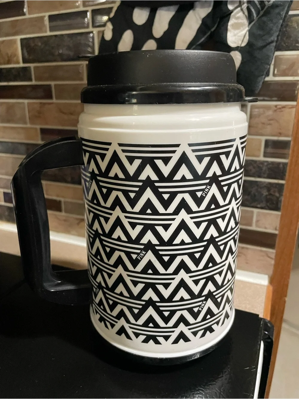 Victoria’s Secret PINK Black & White Travel Mug – Never Used
